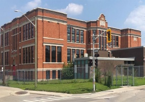 Gibson School is the most distinctive building on Barton St